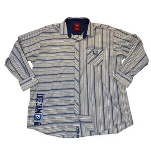 Vintage Def Jam University Striped Button Up Shirt Men XXL Hip Hop StreetwearY2K